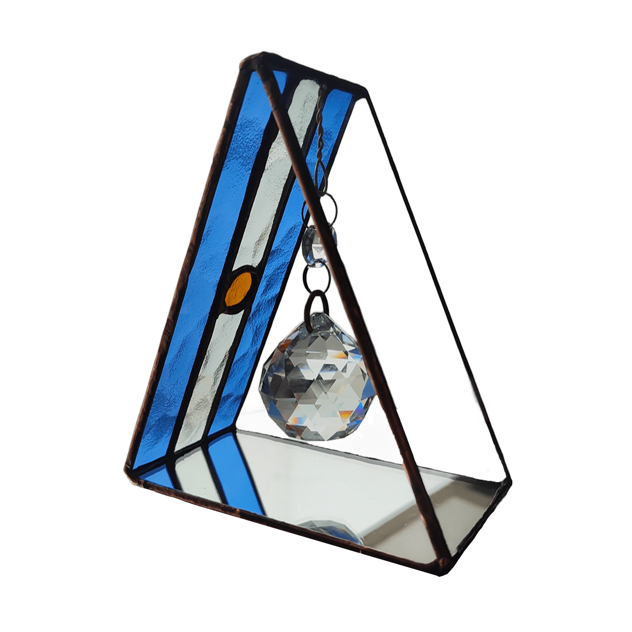 Triangular Argentine Flag Stained Glass Suncatcher with Copper Patina