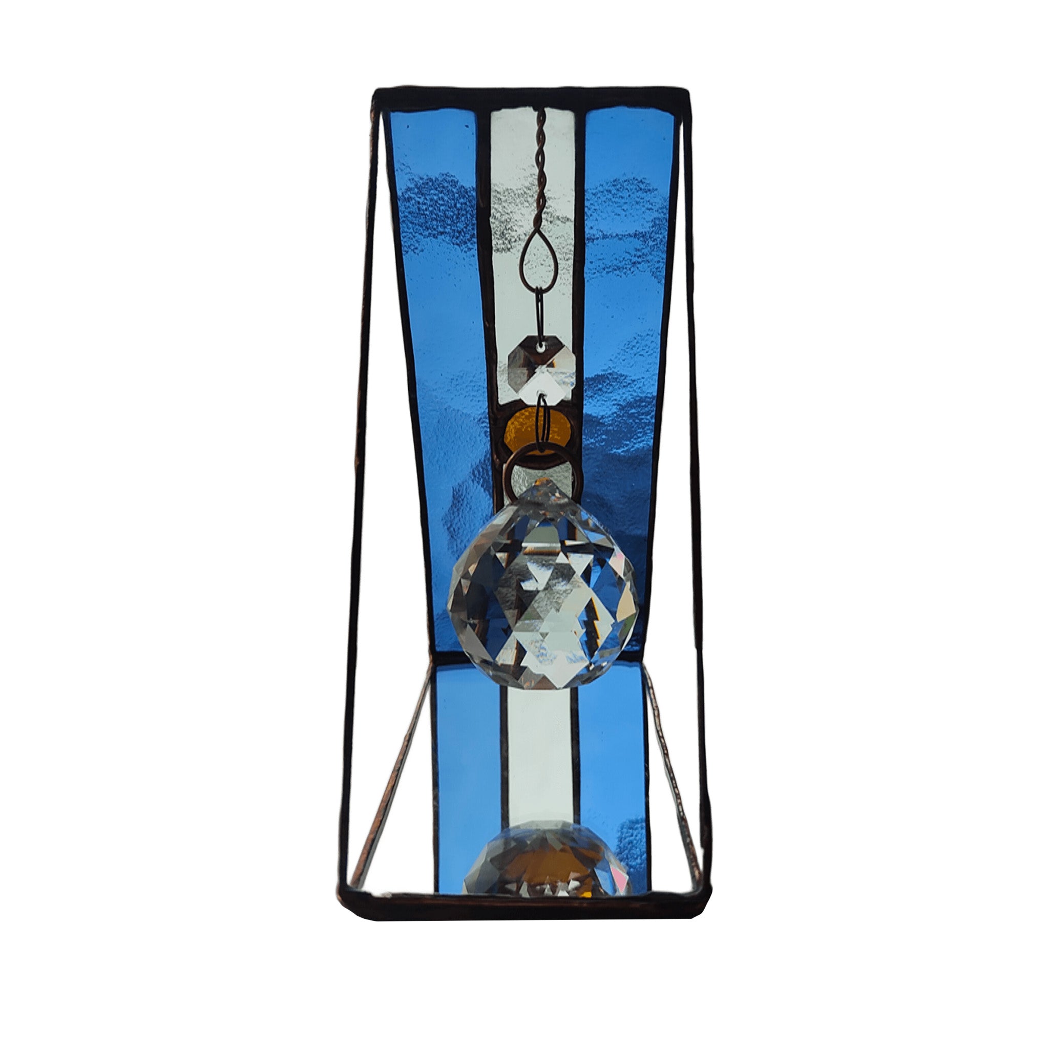 Triangular Argentine Flag Stained Glass Suncatcher with Copper Patina