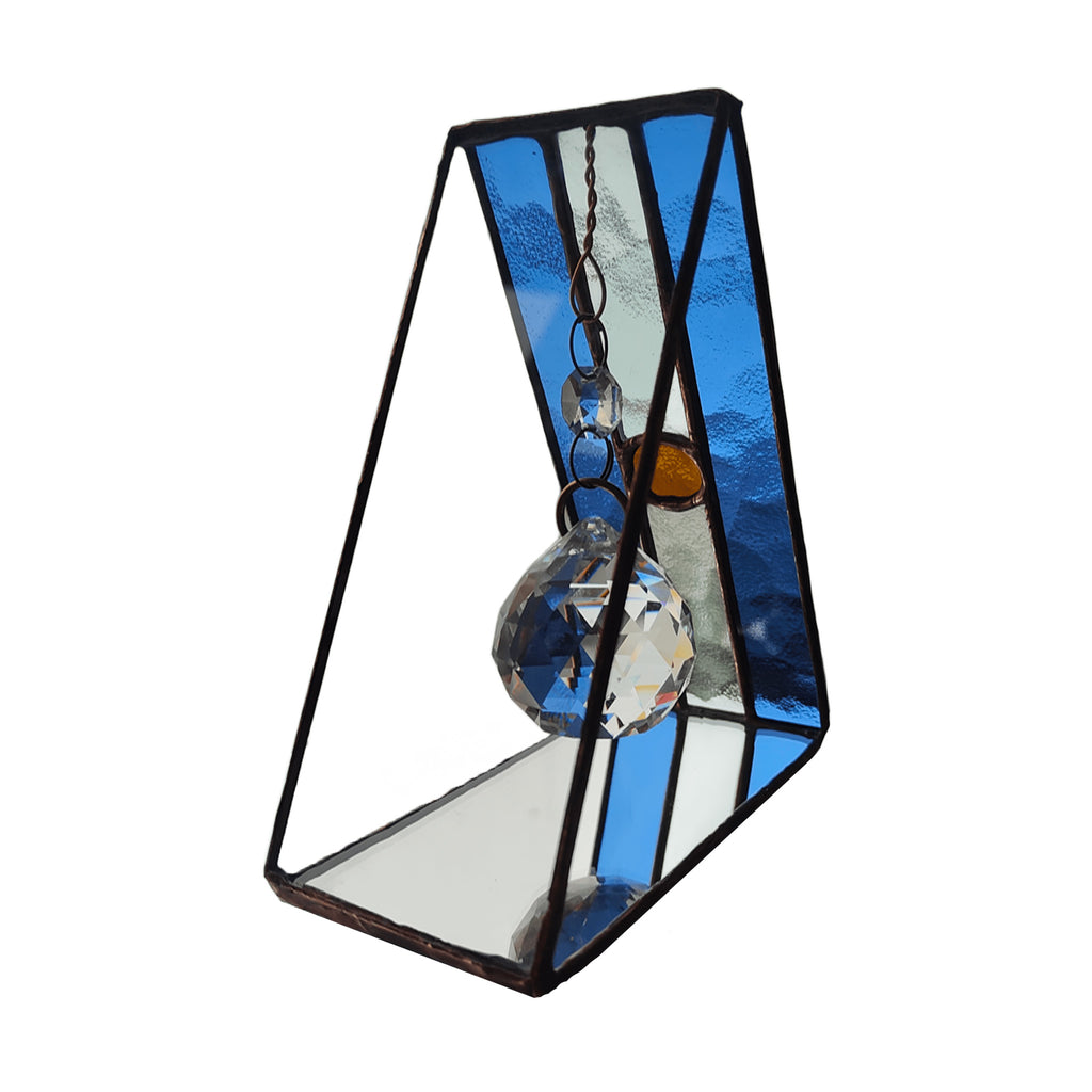 Triangular Argentine Flag Stained Glass Suncatcher with Copper Patina