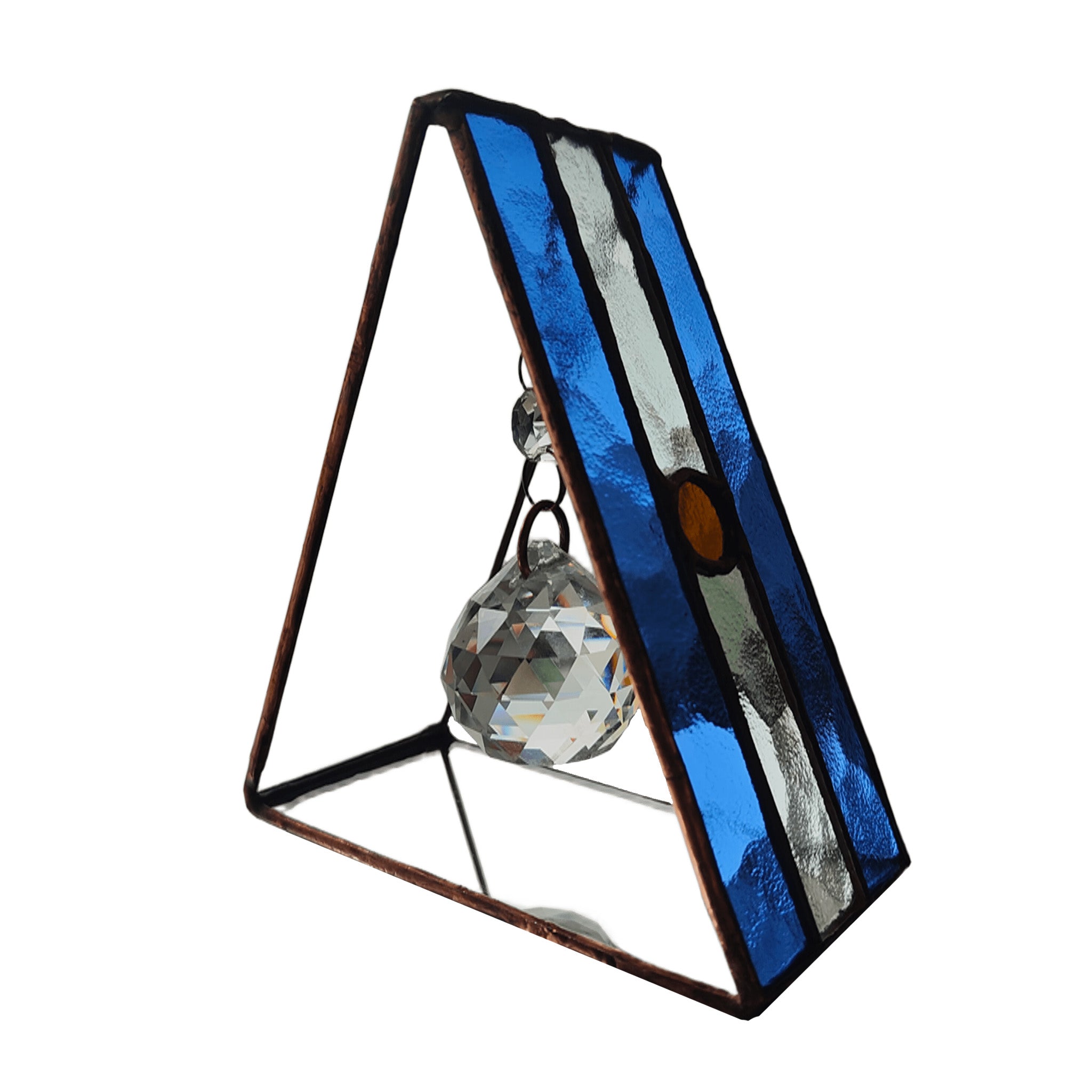 Triangular Argentine Flag Stained Glass Suncatcher with Copper Patina