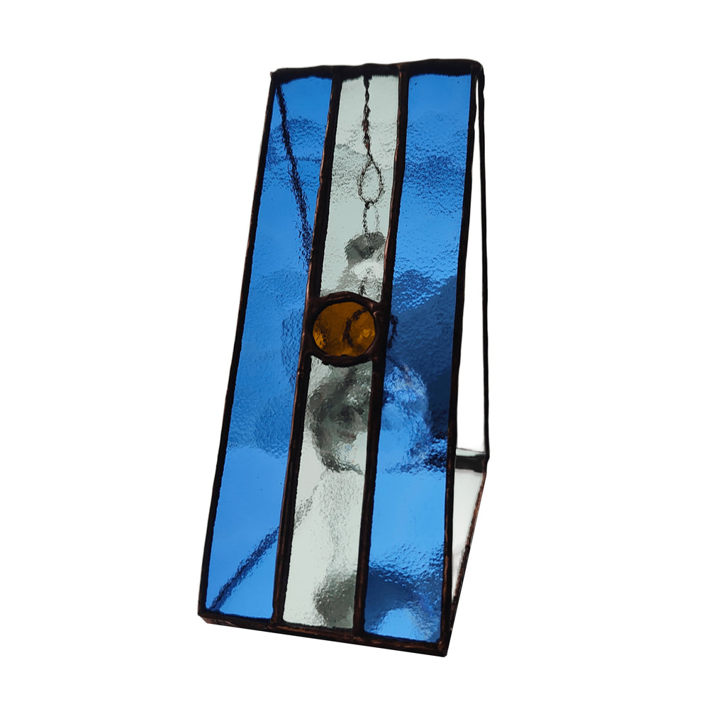 Triangular Argentine Flag Stained Glass Suncatcher with Copper Patina