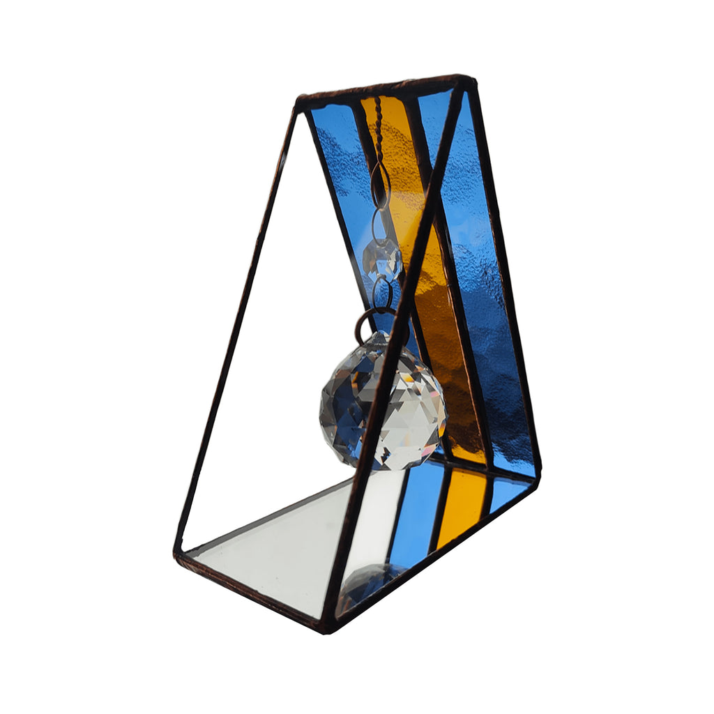Triangular Boca Juniors (CABJ) Stained Glass Suncatcher with Copper Patina