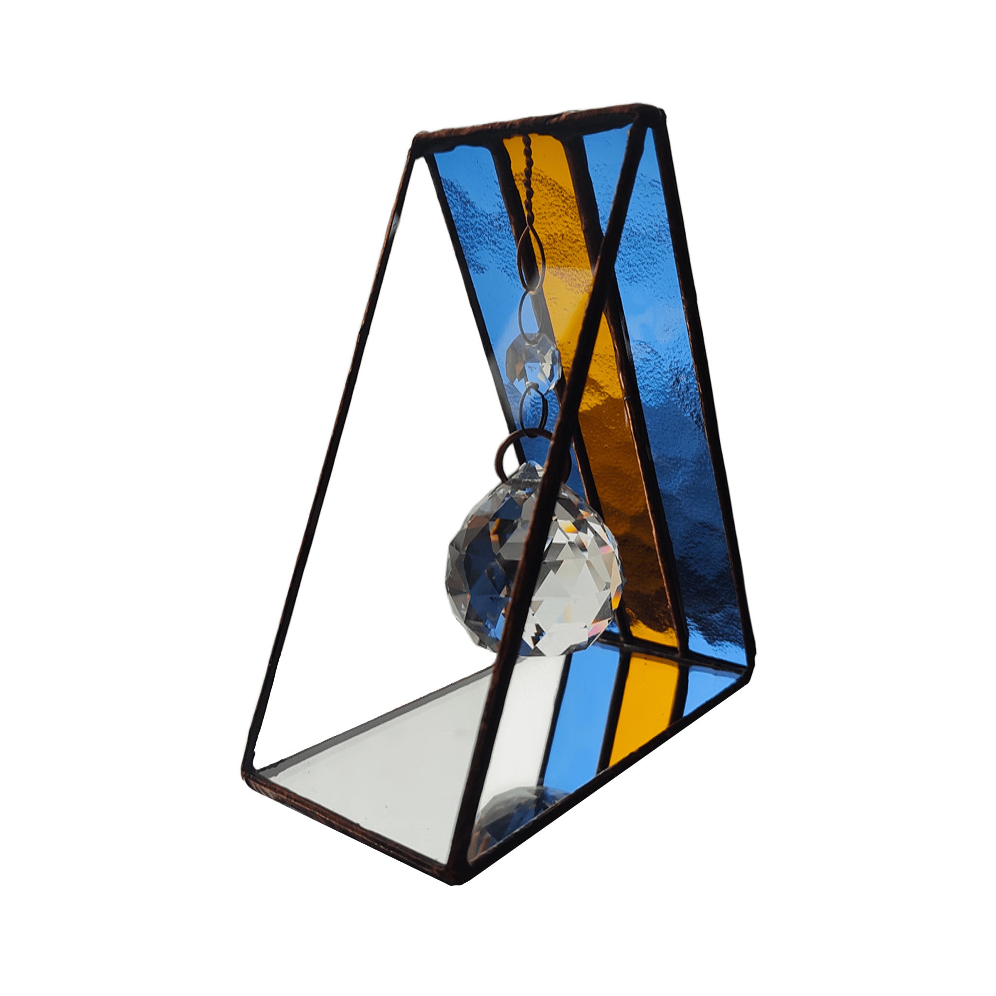 Triangular Boca Juniors (CABJ) Stained Glass Suncatcher with Copper Patina