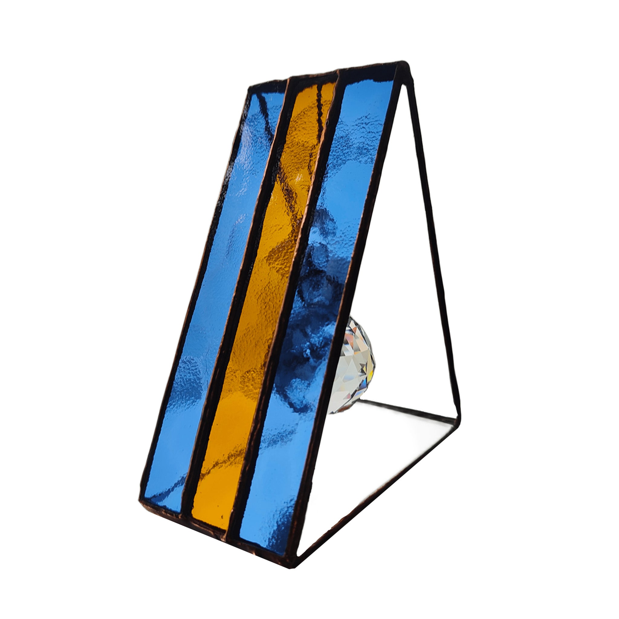 Triangular Boca Juniors (CABJ) Stained Glass Suncatcher with Copper Patina