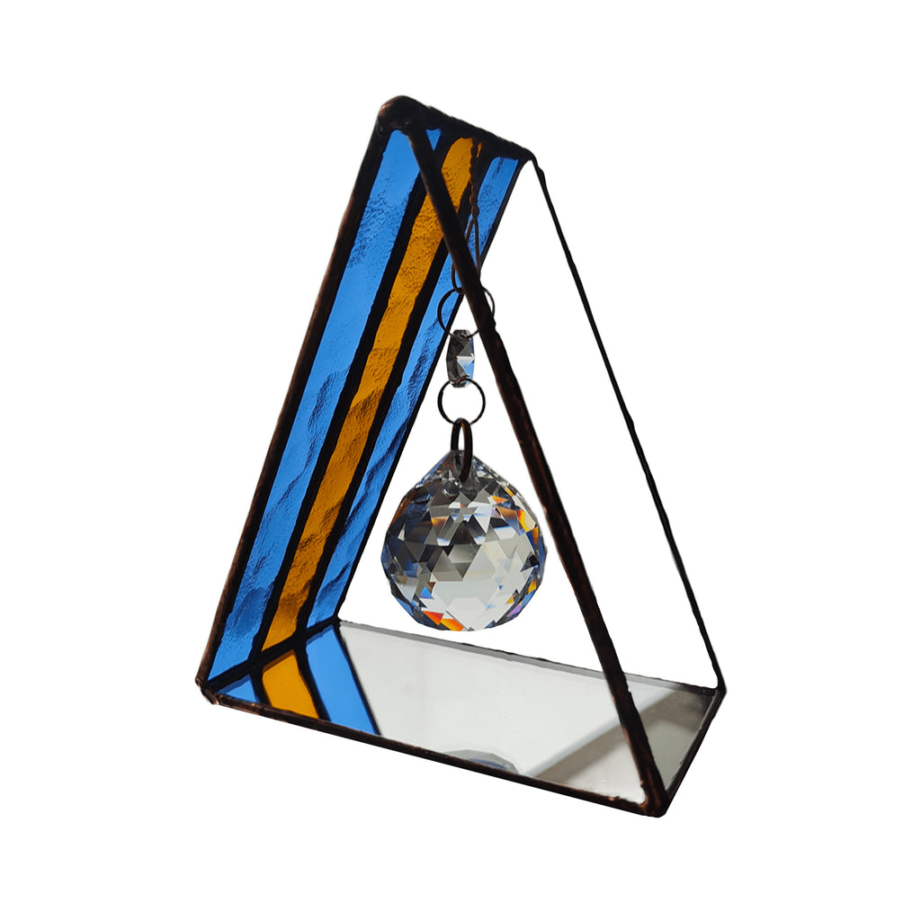 Triangular Boca Juniors (CABJ) Stained Glass Suncatcher with Copper Patina