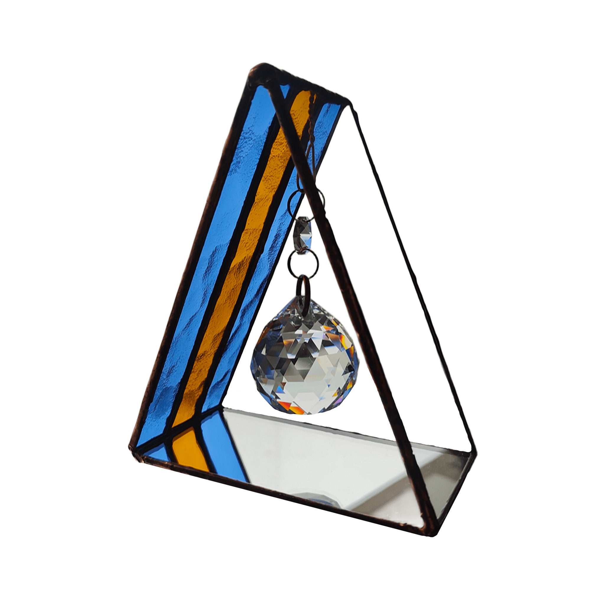 Triangular Boca Juniors (CABJ) Stained Glass Suncatcher with Copper Patina