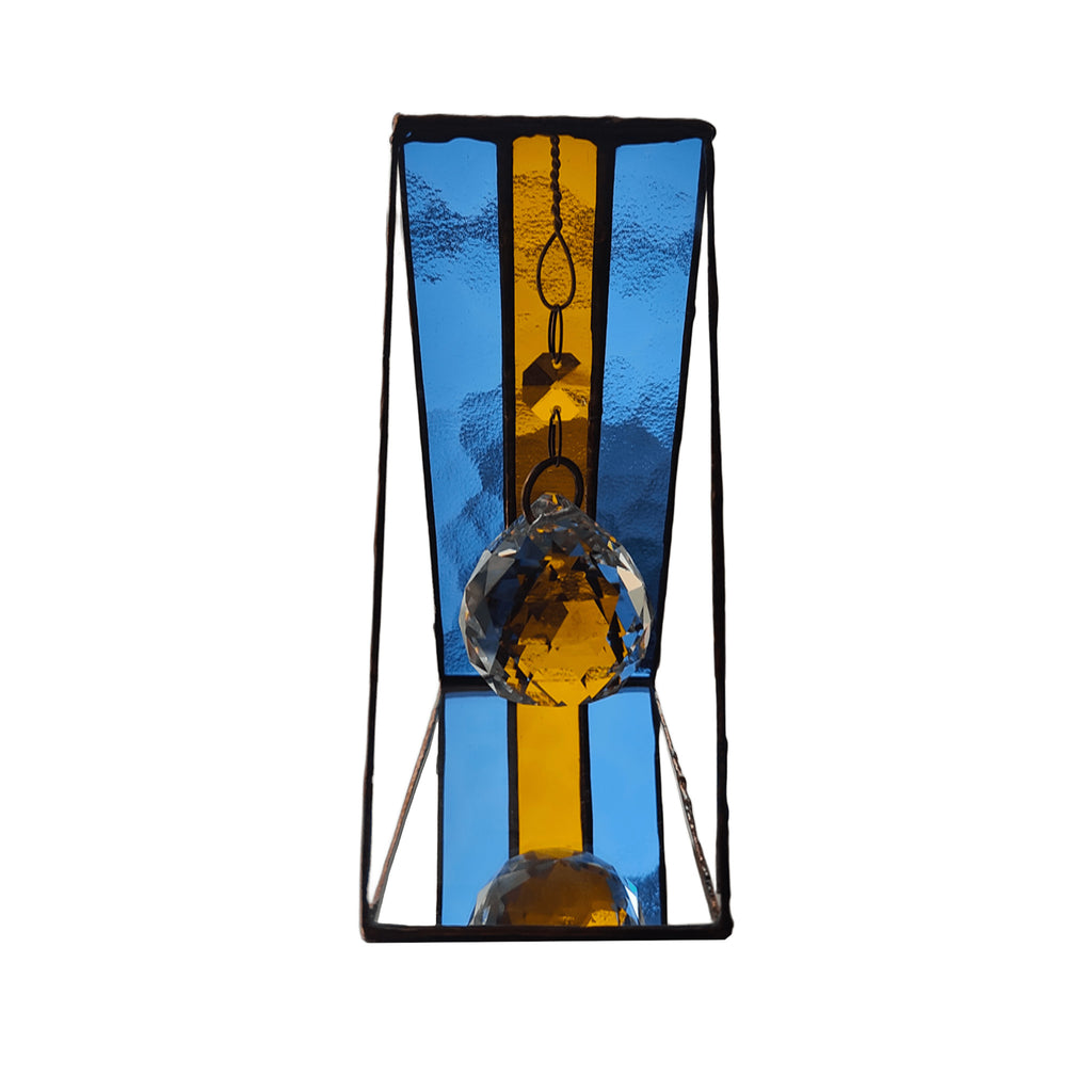 Triangular Boca Juniors (CABJ) Stained Glass Suncatcher with Copper Patina