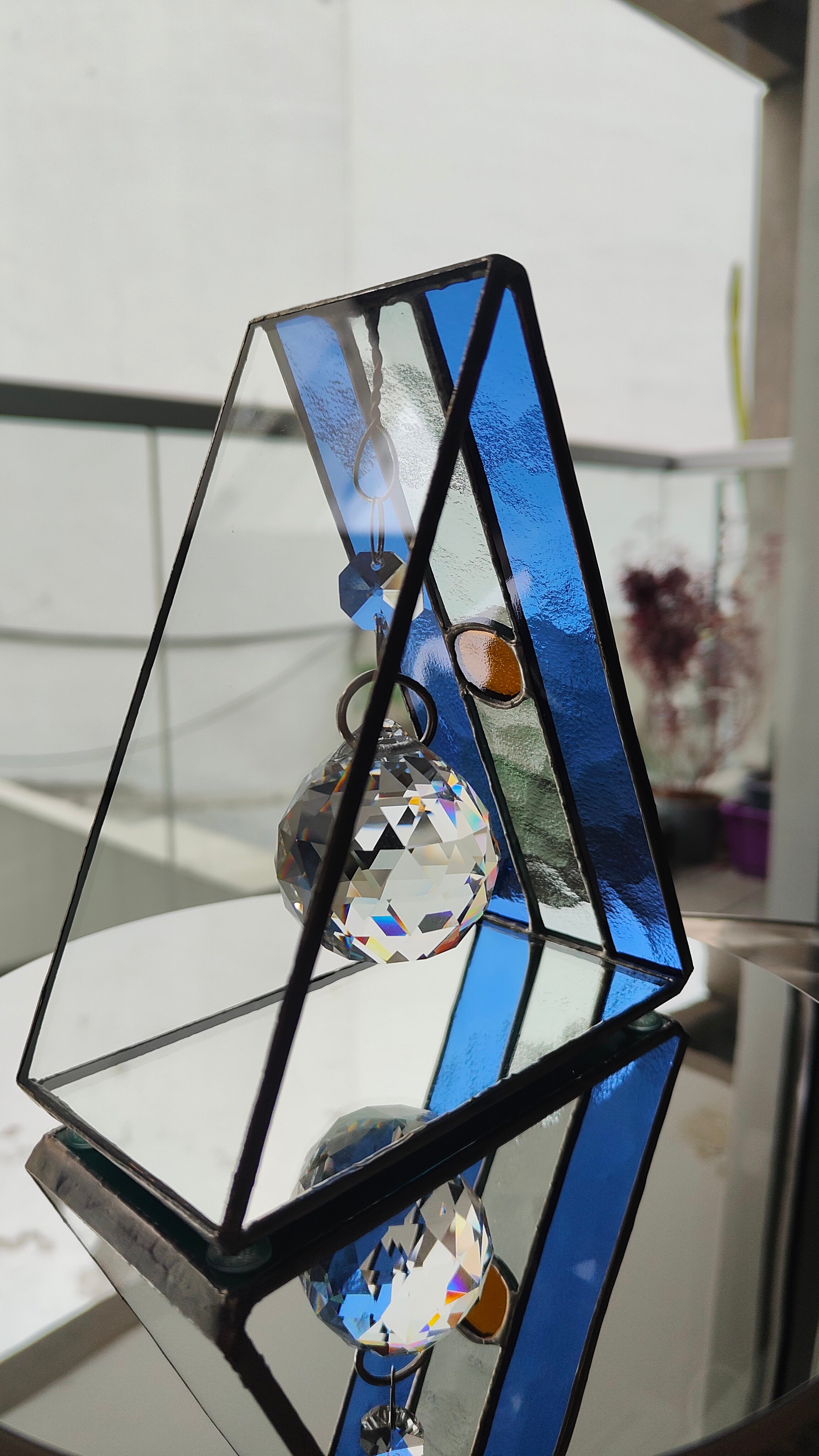 Triangular Argentine Flag Stained Glass Suncatcher