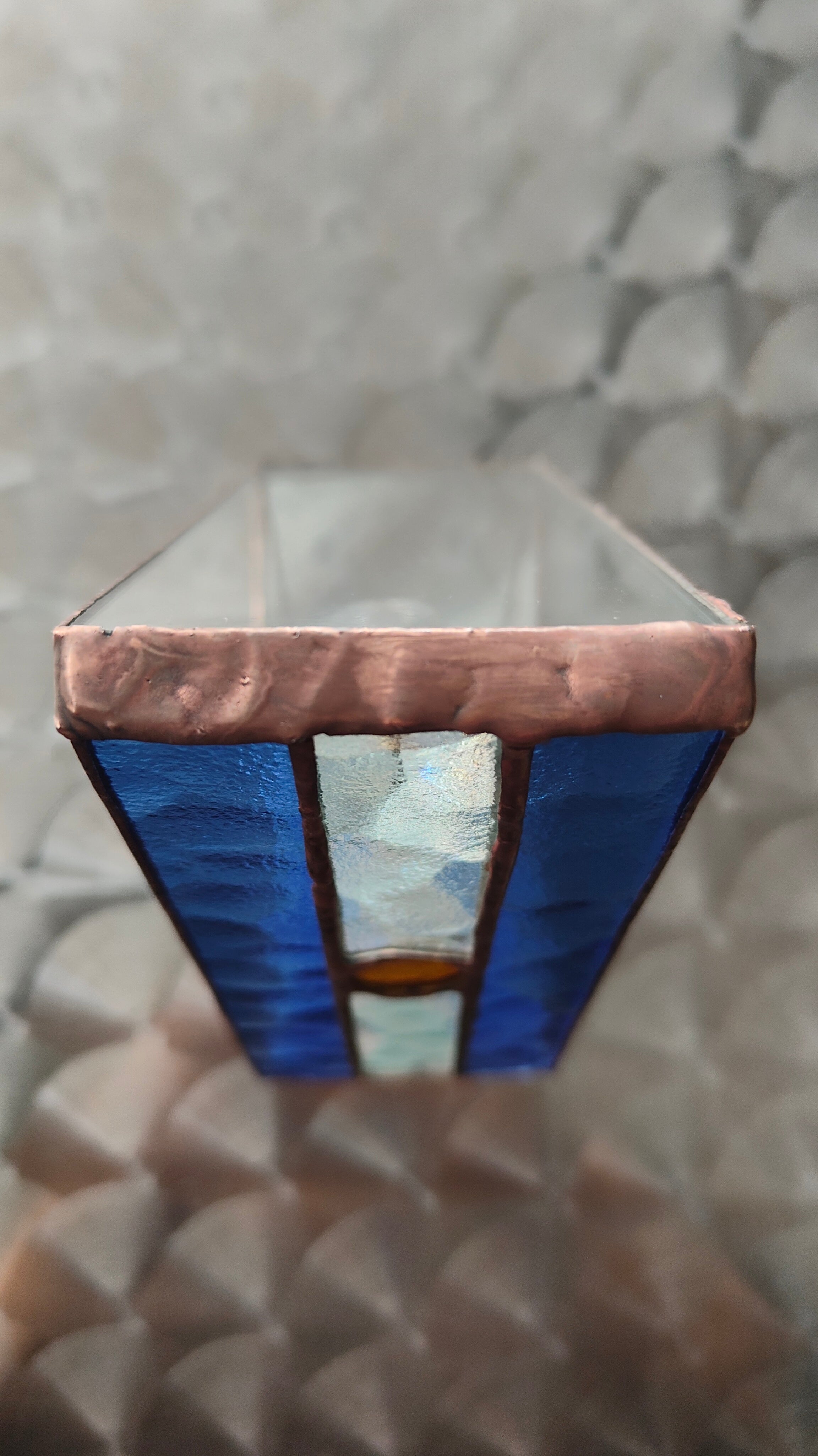 Triangular Argentine Flag Stained Glass Suncatcher with Copper Patina