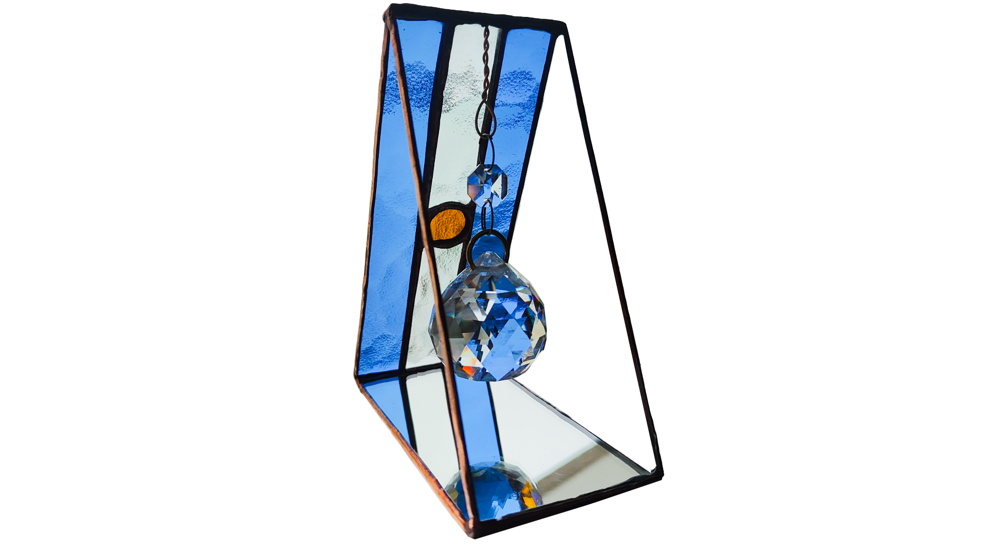 Triangular Argentine Flag Stained Glass Suncatcher with Copper Patina