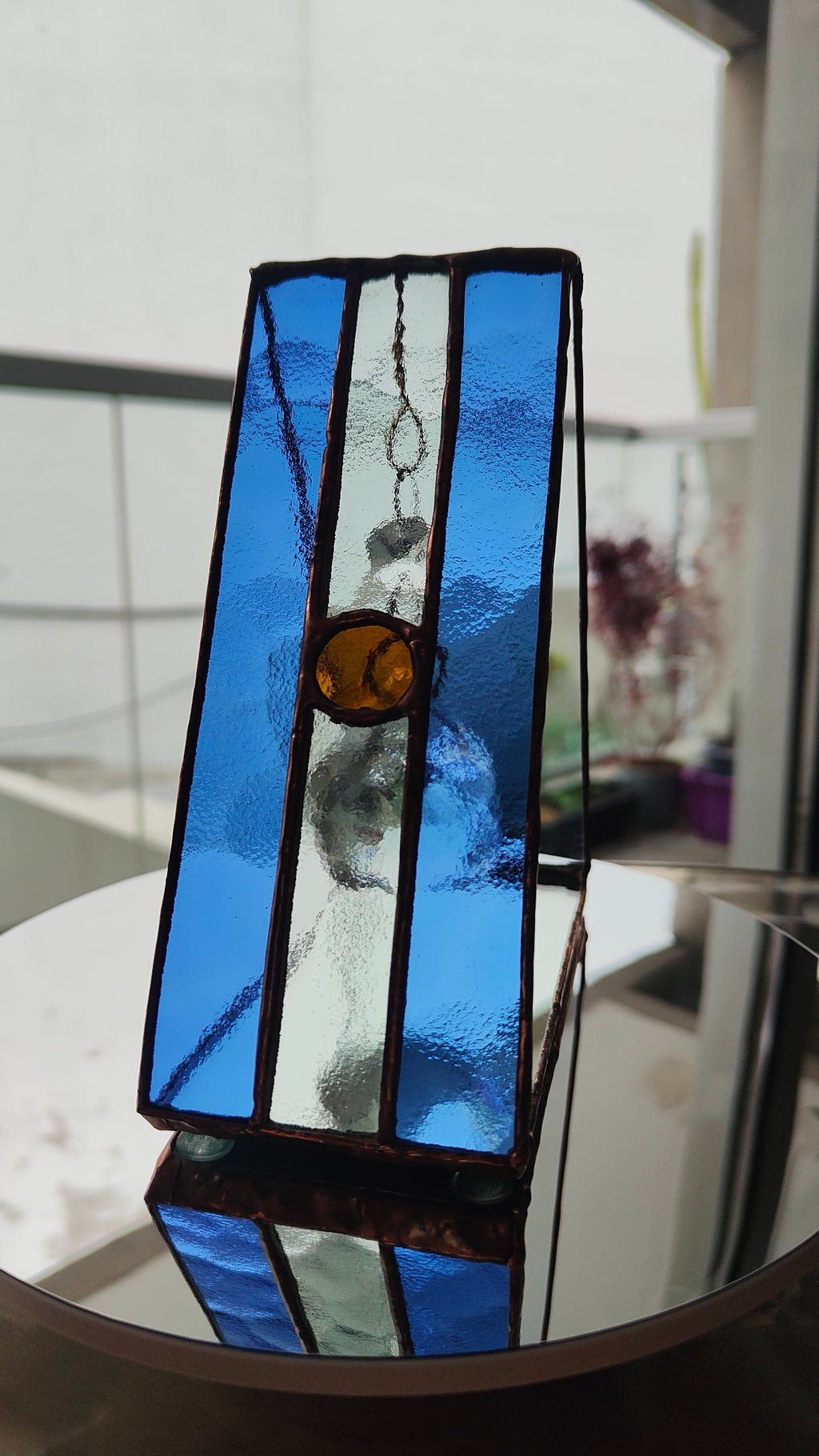 Triangular Argentine Flag Stained Glass Suncatcher with Copper Patina