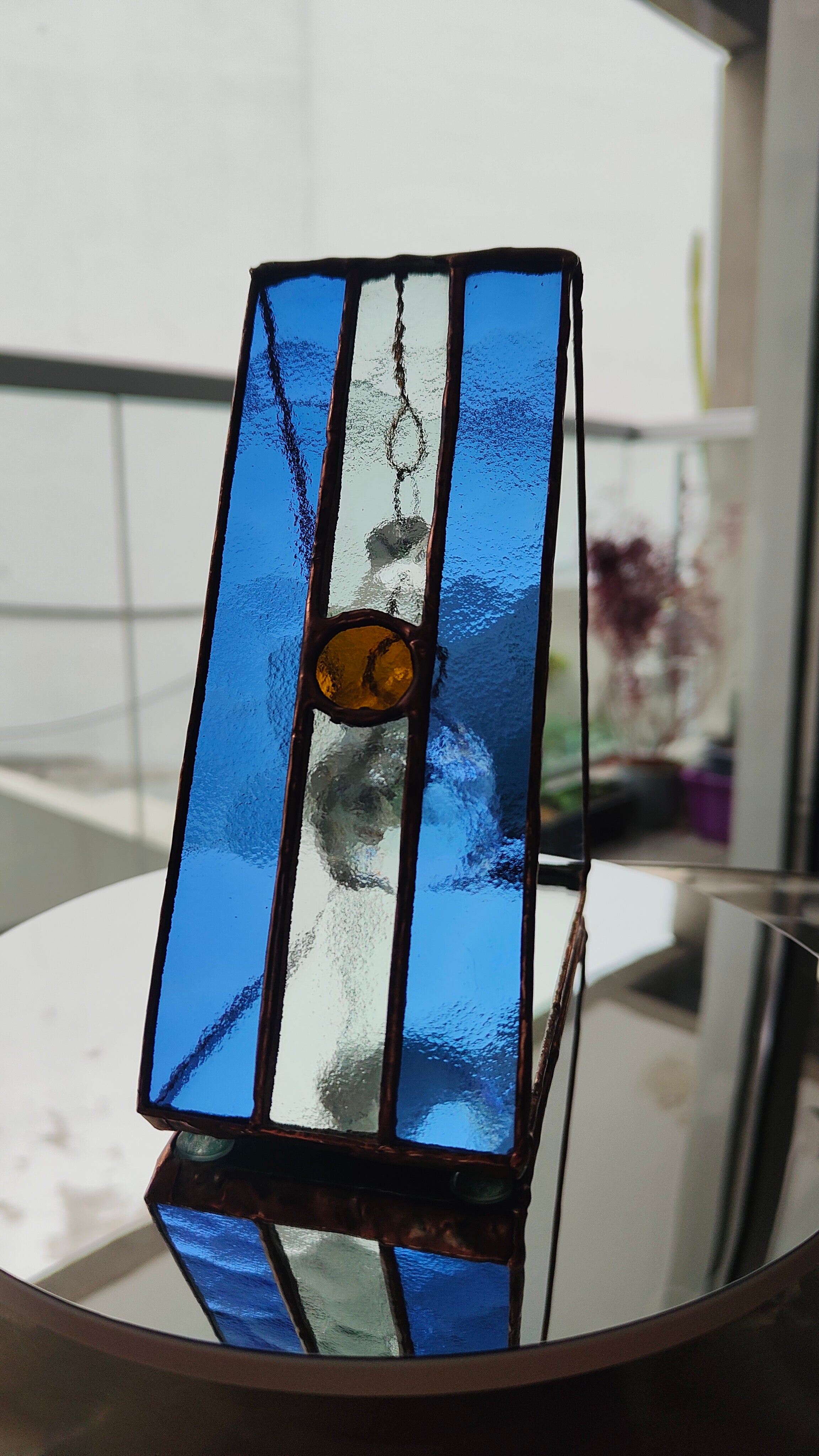 Triangular Argentine Flag Stained Glass Suncatcher with Copper Patina