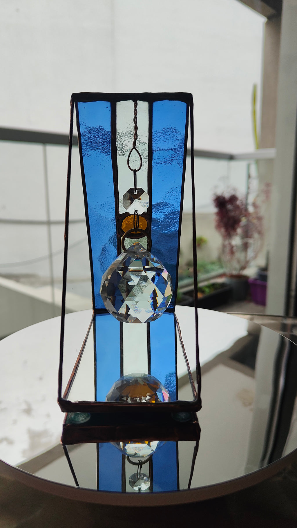 Triangular Argentine Flag Stained Glass Suncatcher with Copper Patina