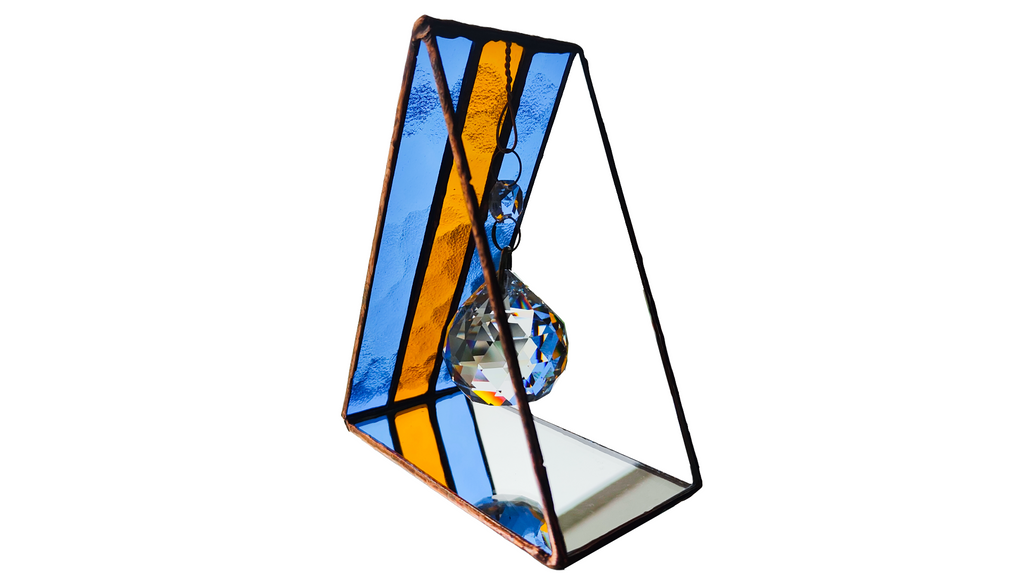 Triangular Boca Juniors (CABJ) Stained Glass Suncatcher with Copper Patina