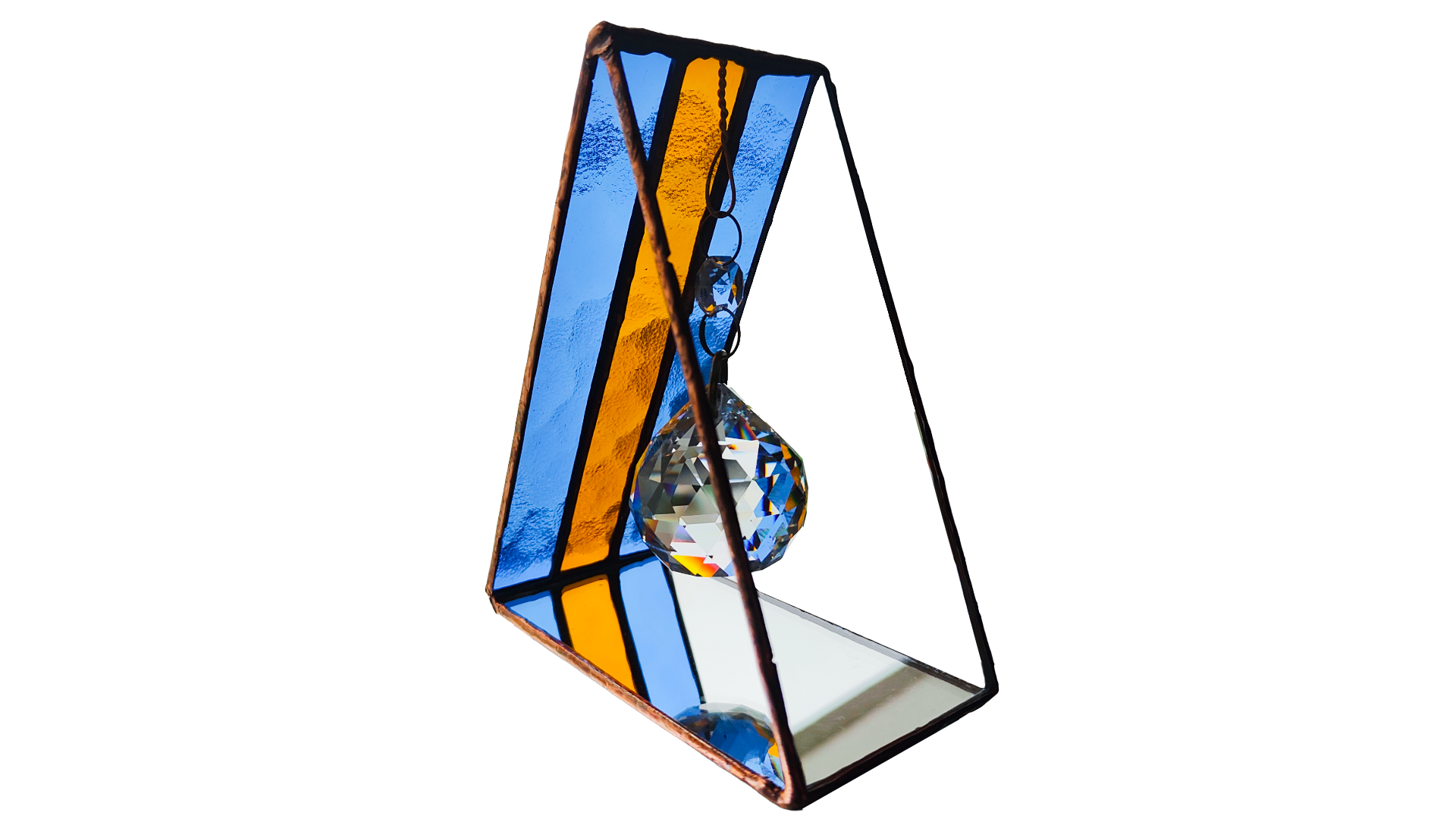 Triangular Boca Juniors (CABJ) Stained Glass Suncatcher with Copper Patina