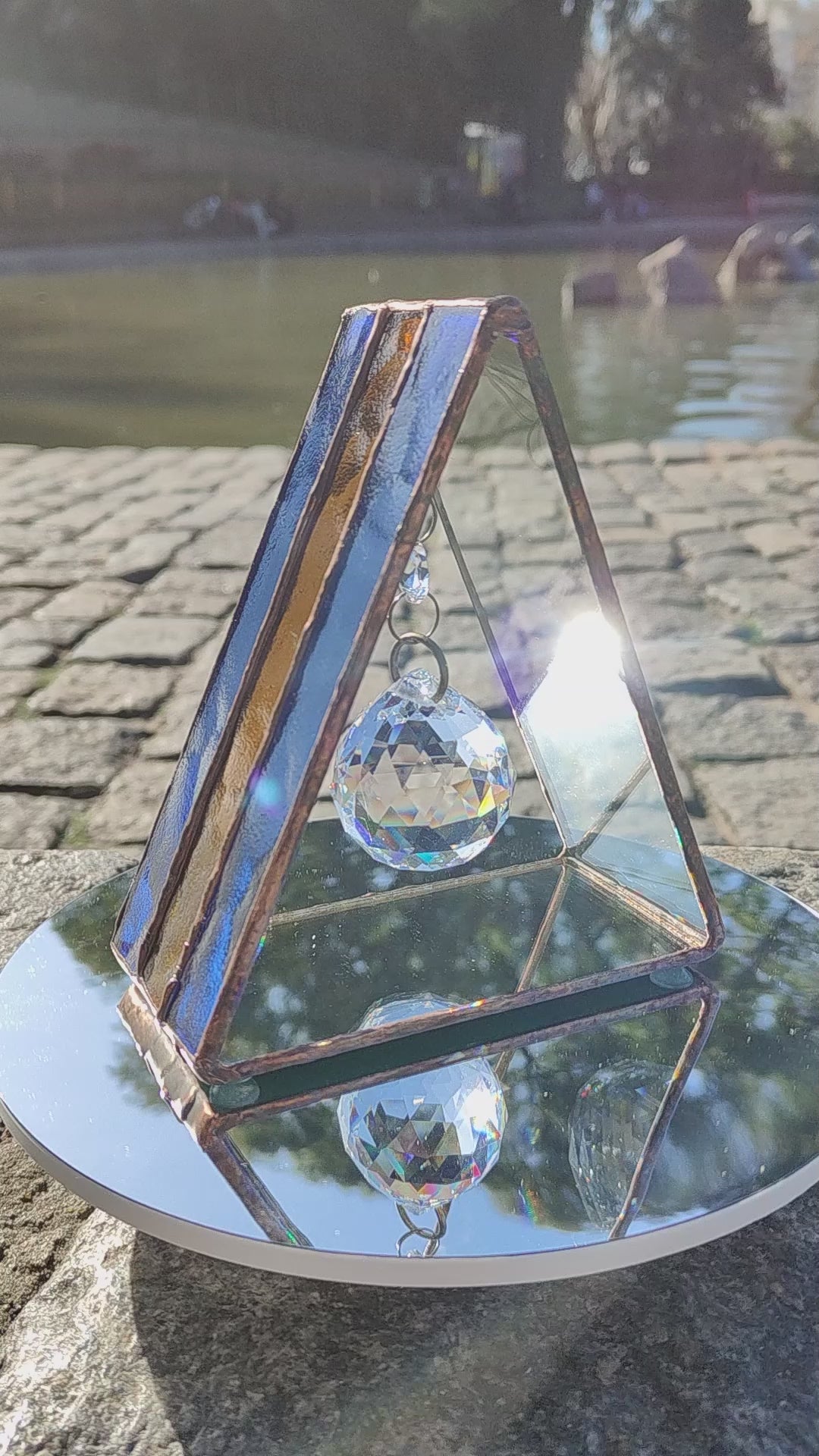 Triangular Boca Juniors (CABJ) Stained Glass Suncatcher with Copper Patina