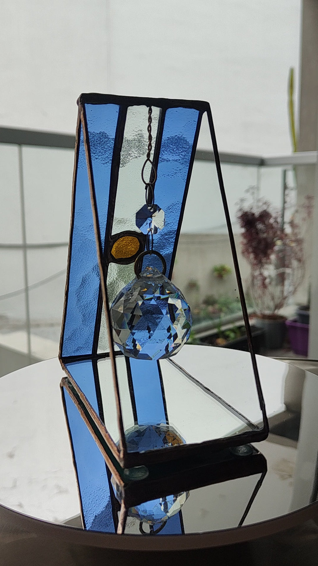 Triangular Argentine Flag Stained Glass Suncatcher with Copper Patina