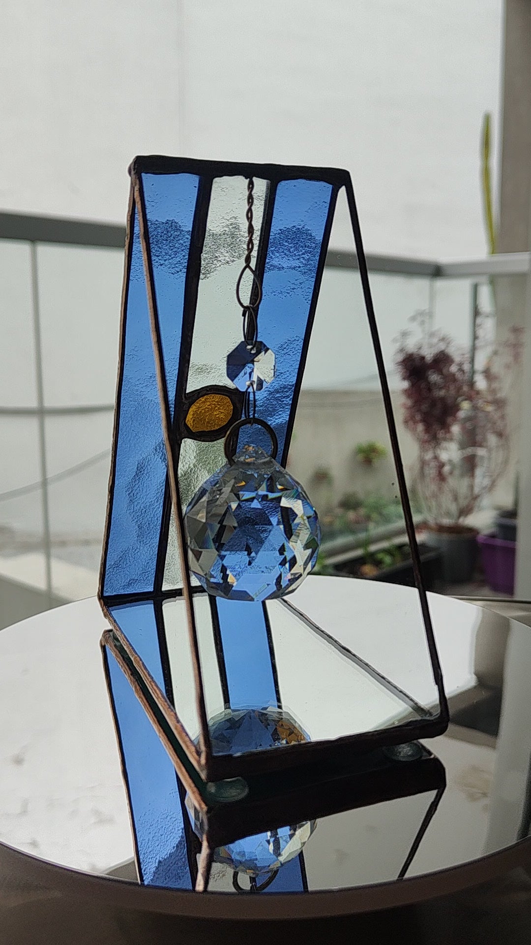 Triangular Argentine Flag Stained Glass Suncatcher with Copper Patina