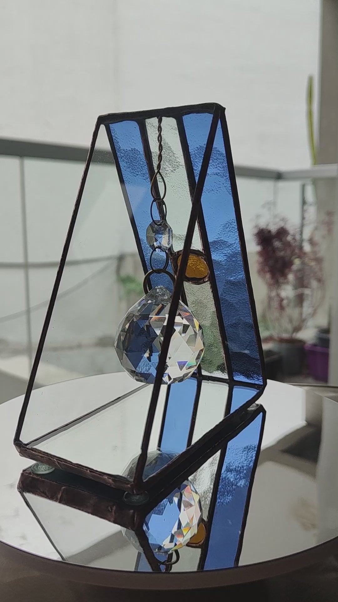 Triangular Argentine Flag Stained Glass Suncatcher with Copper Patina