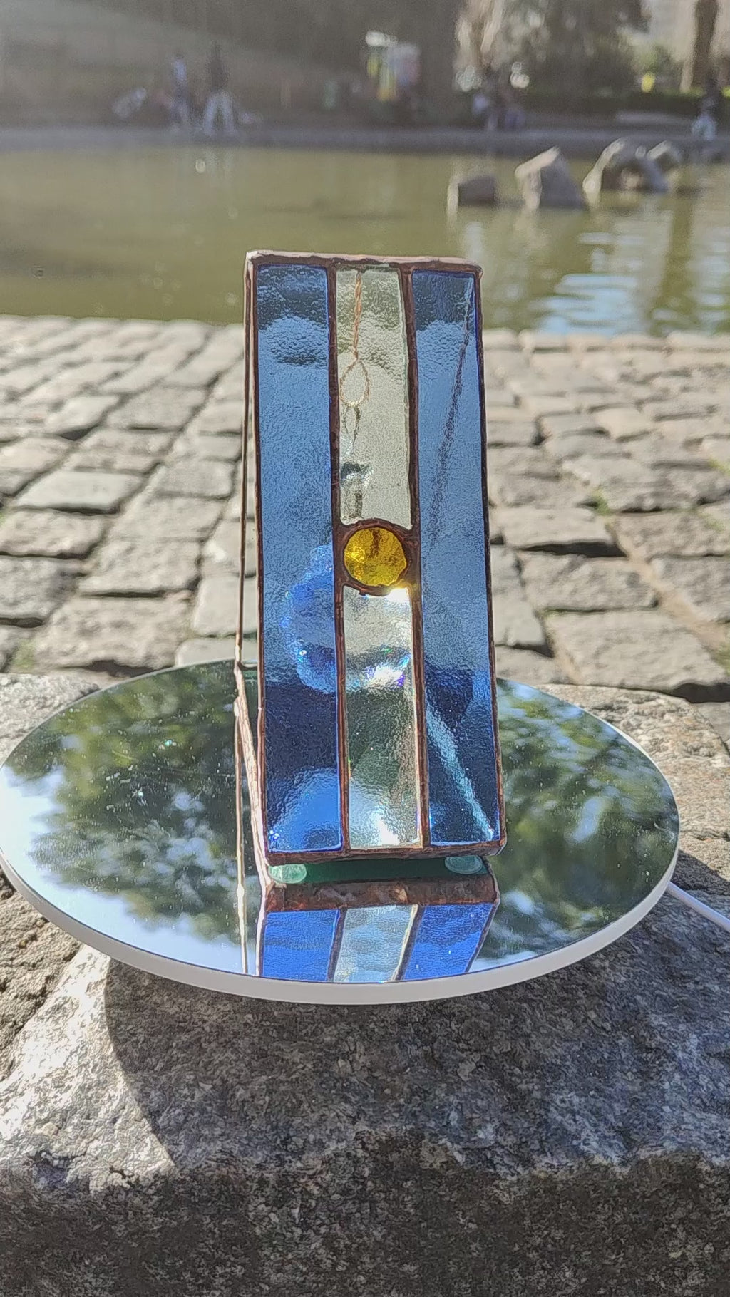 Triangular Argentine Flag Stained Glass Suncatcher with Copper Patina