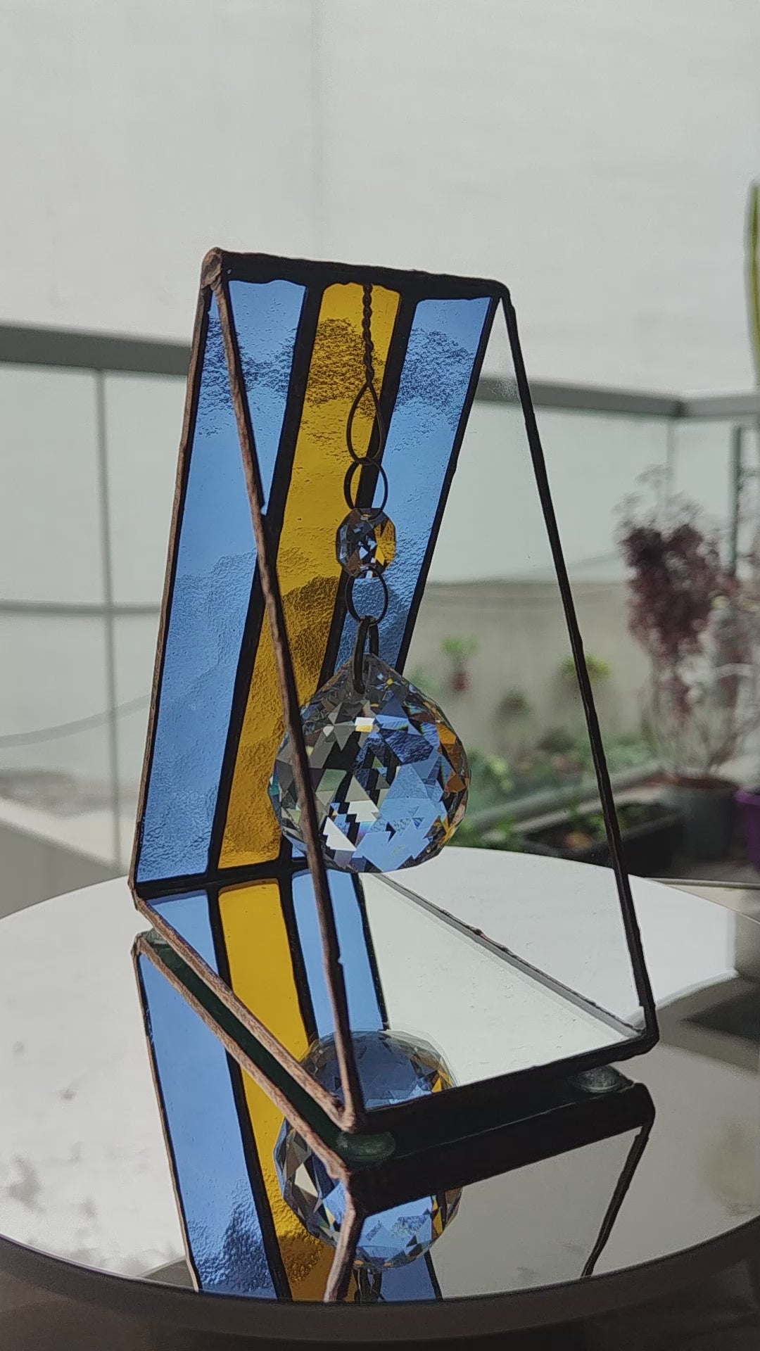 Triangular Boca Juniors (CABJ) Stained Glass Suncatcher with Copper Patina